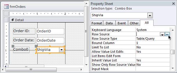 Thuộc tính Row Source trong Combo Box